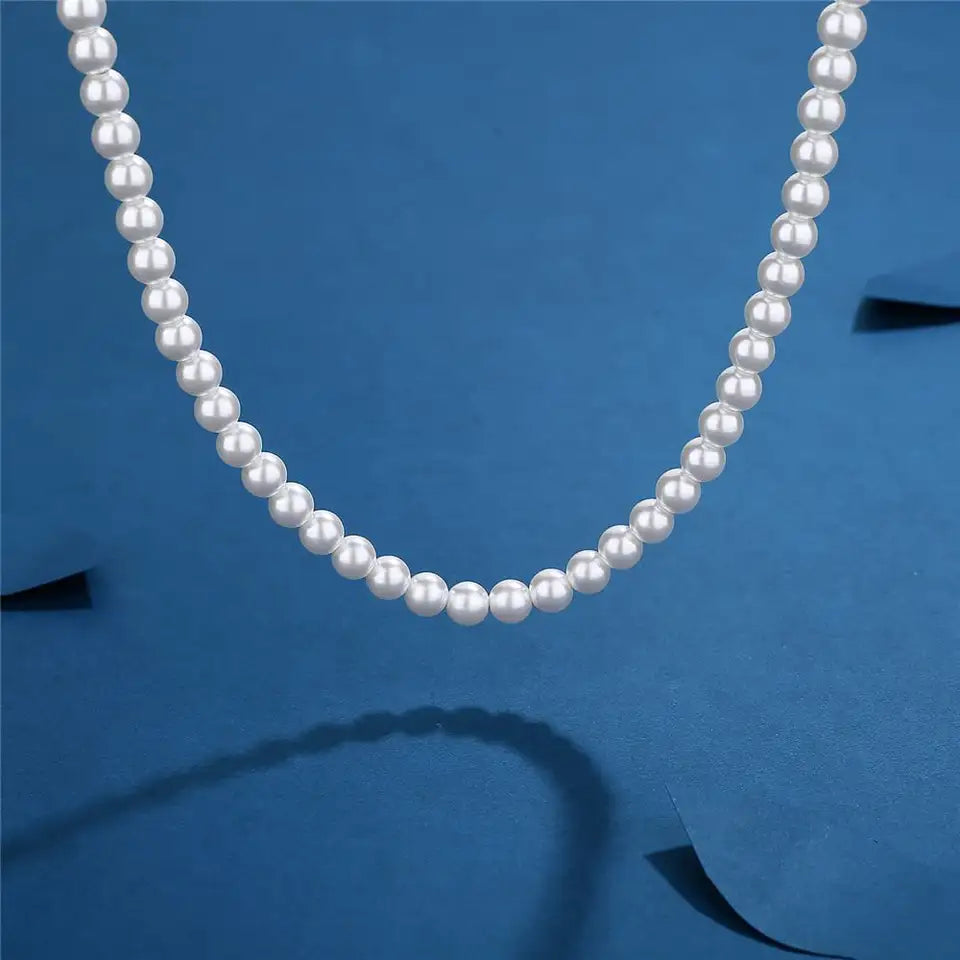 Cool Artificial White Pearl Beaded Choker Necklace – Unisex Fashion Jewelry Gift