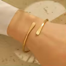 Fashion Gold Metal Geometric Open Cuff Bracelet Unisex Adjustable Smooth Bangle Couple Jewelry Gift