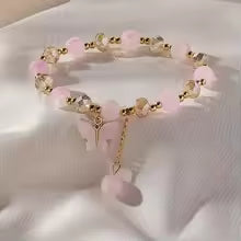 Butterfly Charm Beaded Stretch Bracelet for Women Multicolor Faceted Beads Cute Jewelry Gift