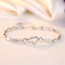Elegant 925 Sterling Silver Purple Heart Crystal Bracelet for Women Romantic Charm Jewelry Gift