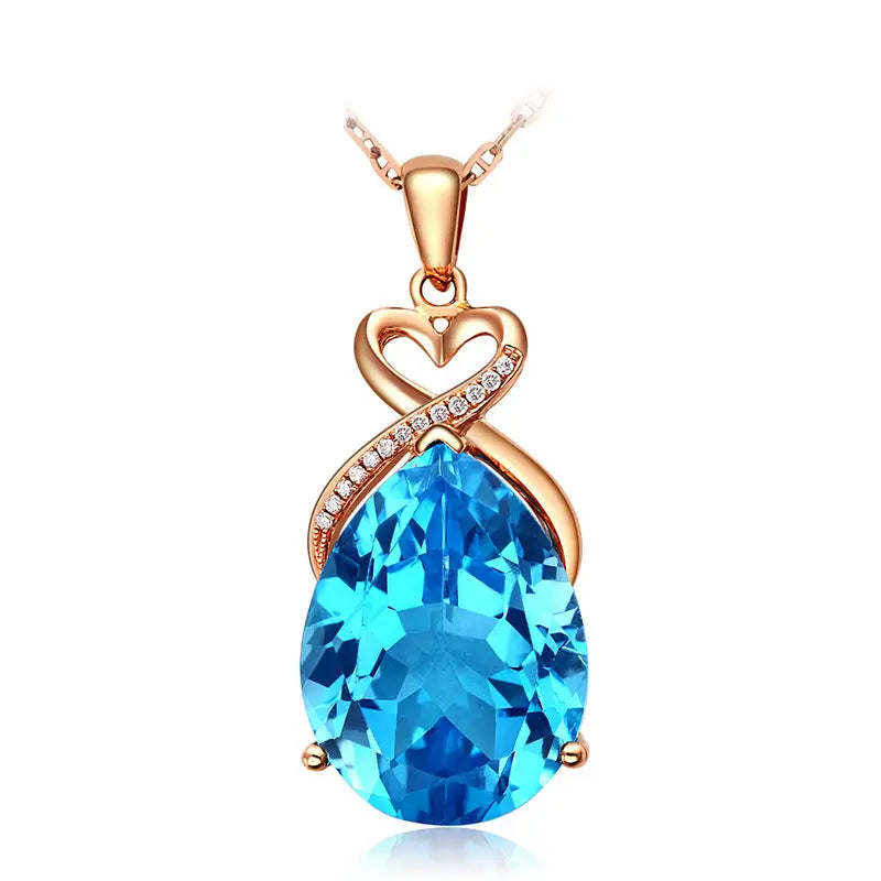 Real 14K Rose Gold 3 Carat Natural Blue Sapphire Pendant Necklace for Women