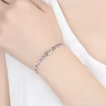 Elegant 925 Sterling Silver Purple Heart Crystal Bracelet for Women Romantic Charm Jewelry Gift