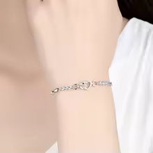 Elegant 925 Sterling Silver Purple Heart Crystal Bracelet for Women Romantic Charm Jewelry Gift