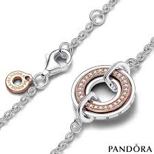 Pandora Logo Sterling Silver & Rose Gold-Plated Necklace and Bracelet Set