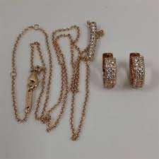 Pandora Timeless Pavé Double-row Hoop Earrings & Bar Collier Necklace Set – 45CM