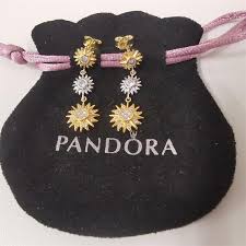 Pandora Two-Tone Sparkling Triple Sun Drop Earrings – Elegant Gold & Silver Dangle Jewelry for Women