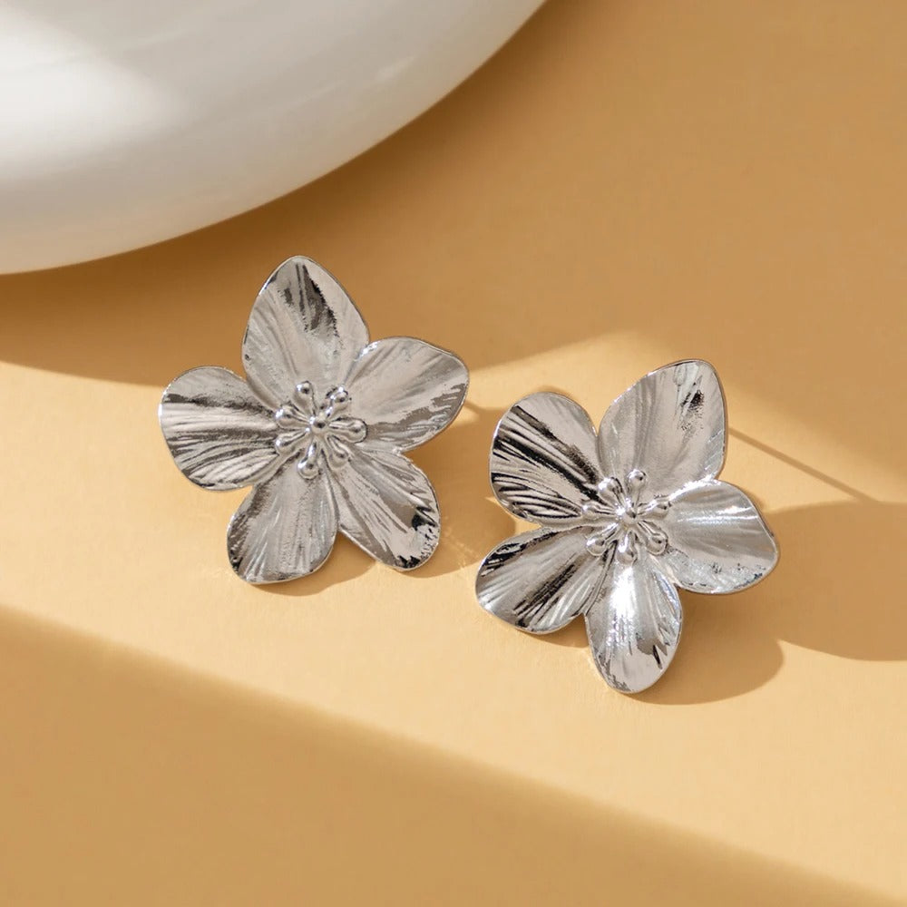 Stainless Steel Flower Ring Women’s Trendy Party Jewelry