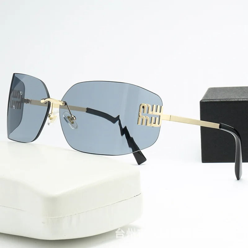 Curved One-Piece Frameless Square Sunglasses for Women UV400