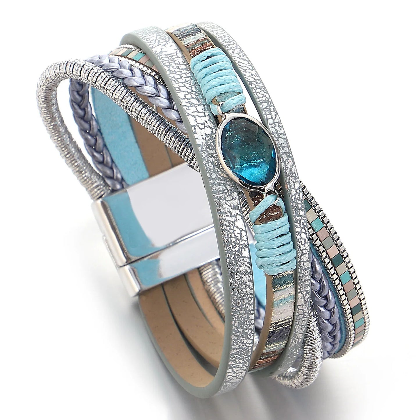Crystal Cross Braided Leather Bracelet for Women Vintage Charm Multilayer Wrap Bracelets & Bangles Party Jewelry