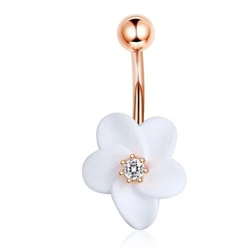 Surgical Stainless Steel Belly Button Rings for Women Girls Body Piercing with Gold Plated Brass Flower