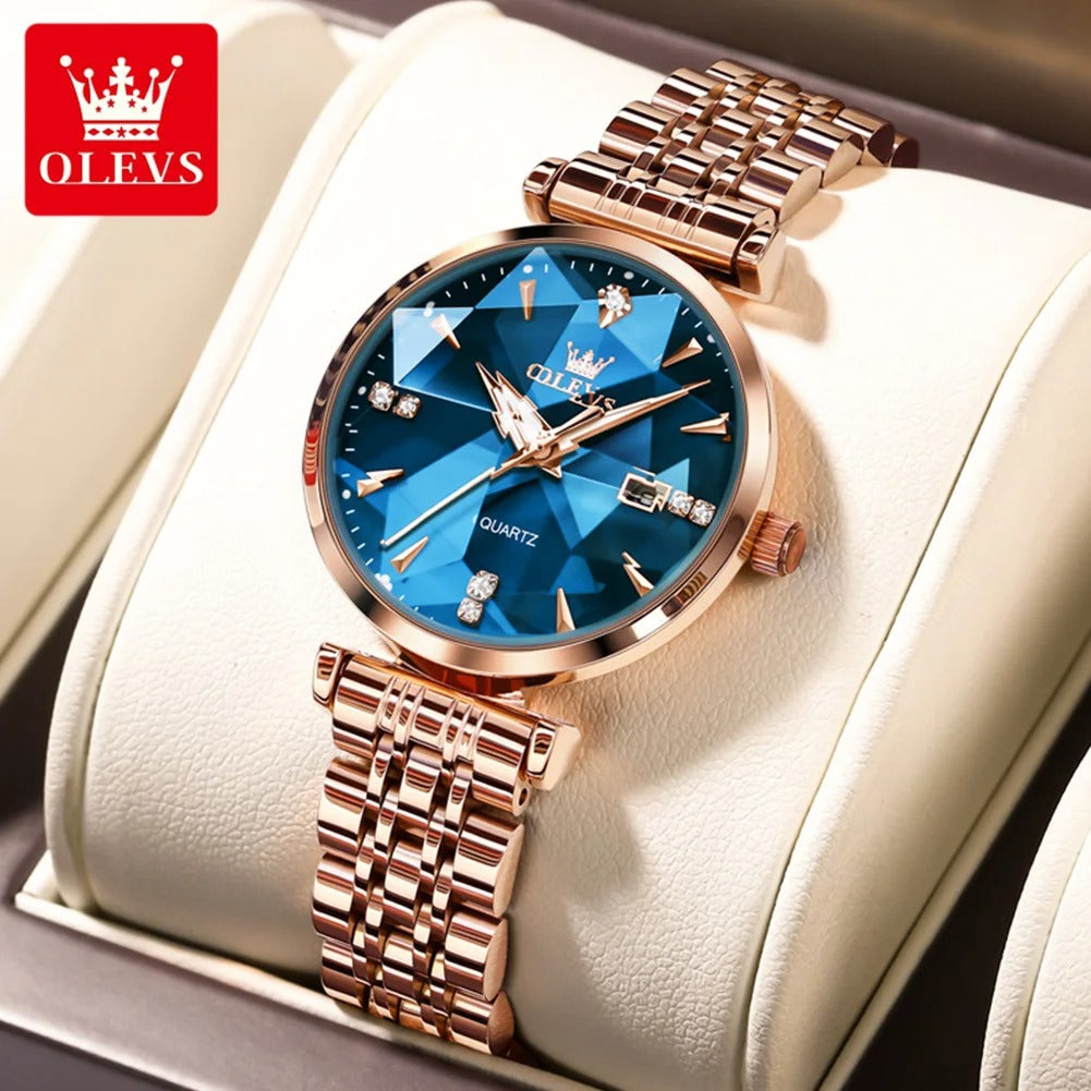 OLEVS Women’s Quartz Watch Rhombic Mirror Design Waterproof
