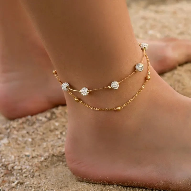 New Fashion Foot Chain Jewelry For Women Exquisite Gold Silver Color Shiny Rhinestones Ankle Bracelets Anklet