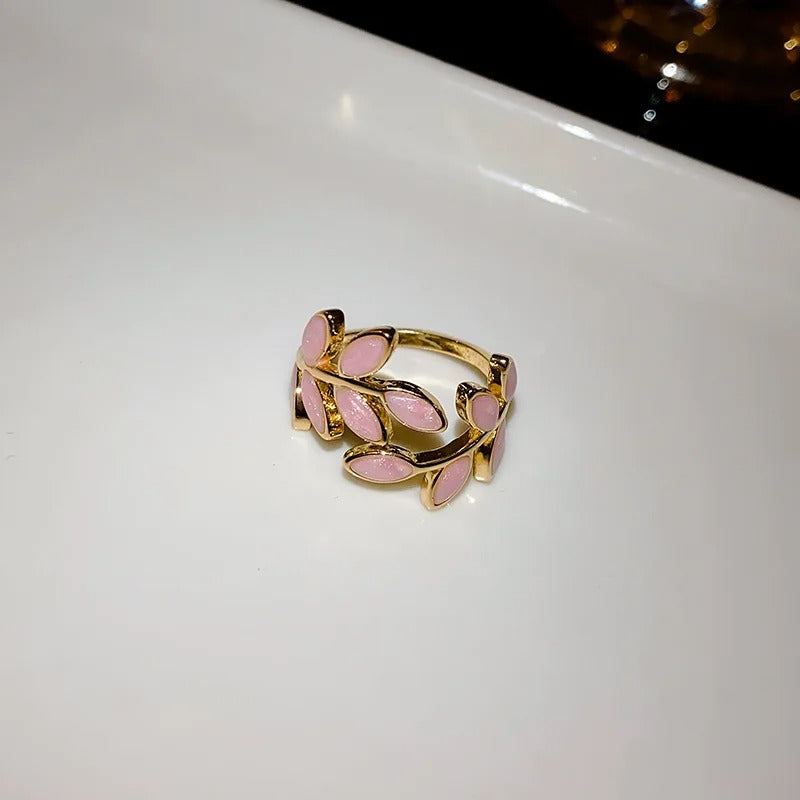 Leaf Open Ring for Women, Light Luxury Colorful Oil Drop Finger Rings, Hand Jewelry, Elegant Prom Party Wedding Accessories