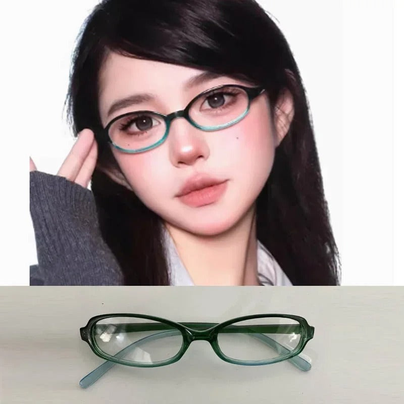 Retro Blue-Green Oval Small Frame Anti-Blue Light Glasses Women’s Y2K