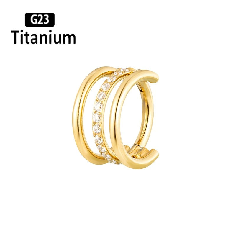 G23 Titanium 3-Row Zircon Hoop Clicker Nose Septum Tragus Helix Cartilage Lip Piercing Jewelry.