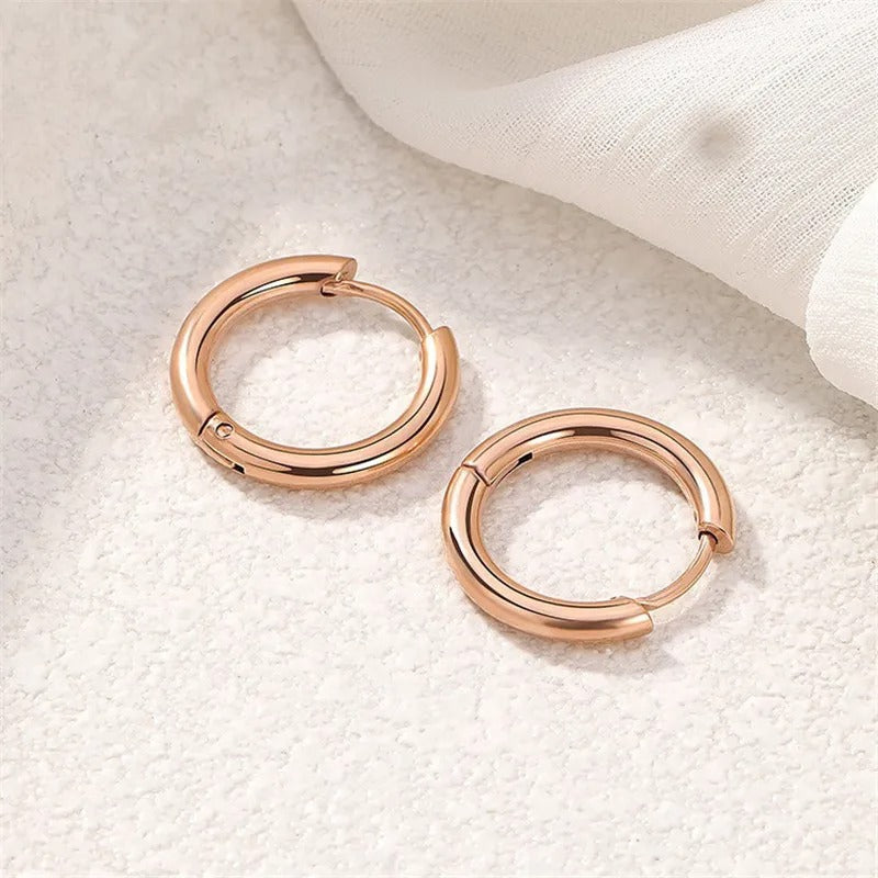 5pcs Set – Stainless Steel Circle Hoop Earrings for Women & Girls | Black, Gold, Silver Color