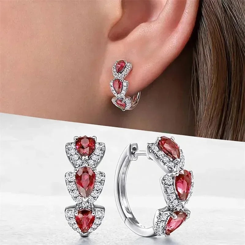 Women’s Blue Zircon Water Drop Hoop Earrings Gold Color Crystal Jewelry