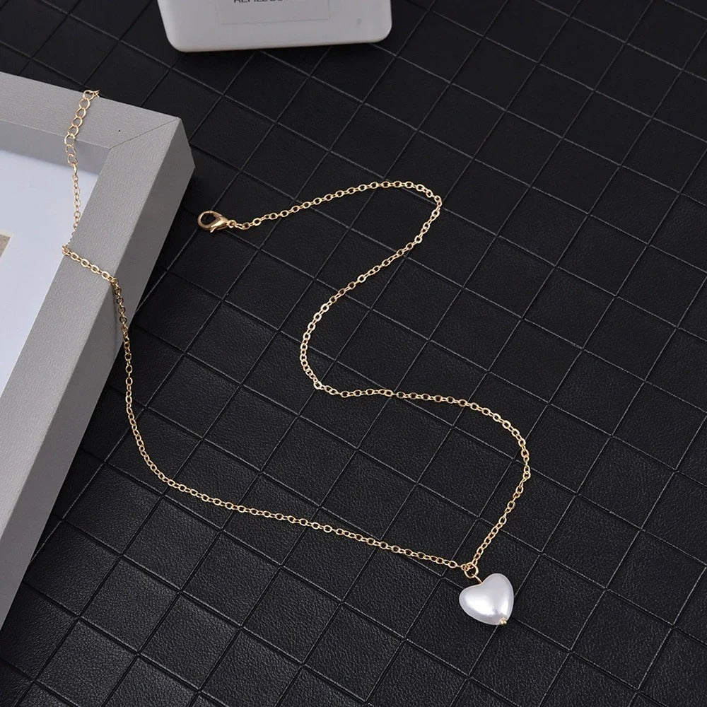 SUMENG 2025 New Fashion K-pop Pearl Choker Necklace Cute Double Layer Chain Pendant For Women Jewelry Girl Gift