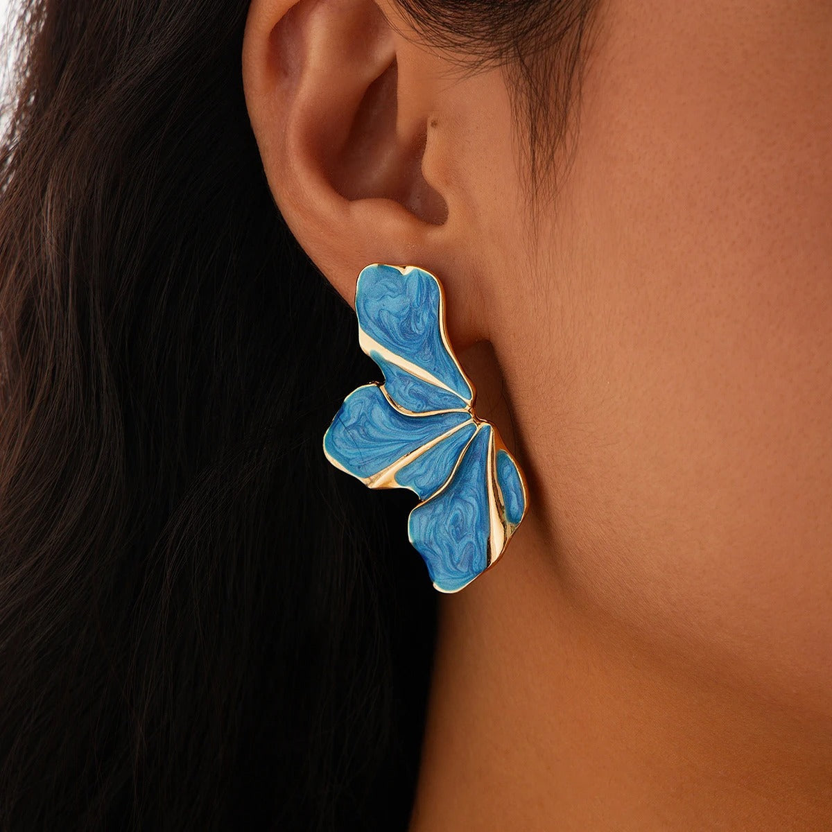 Women’s Dripping Oil Petal Flower Stud Earrings Luxury Party Jewelry