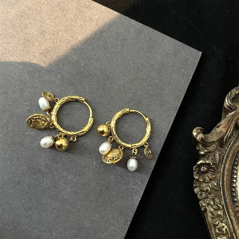 Silver Drop Earrings Hoop Pearl Leaf Vintage Irregular For Women Girl Gift Fashion Jewelry