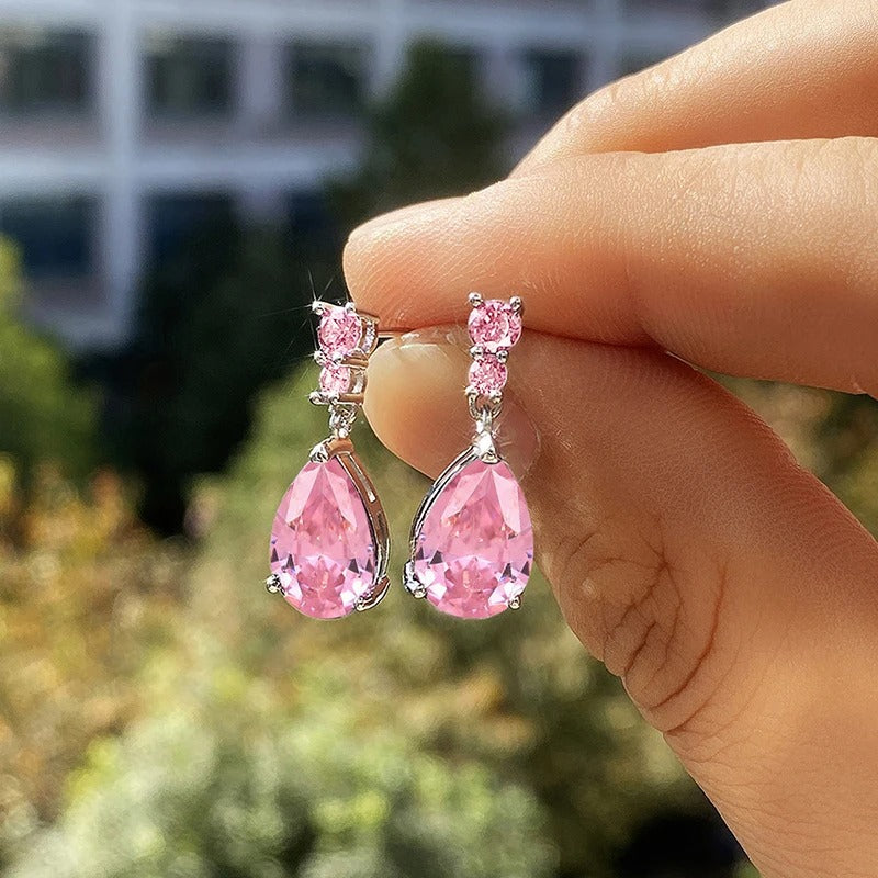Zirconia Water Drop Charm Women Drop Earring Wedding Band Jewelry White/Purple High Quality Earrings