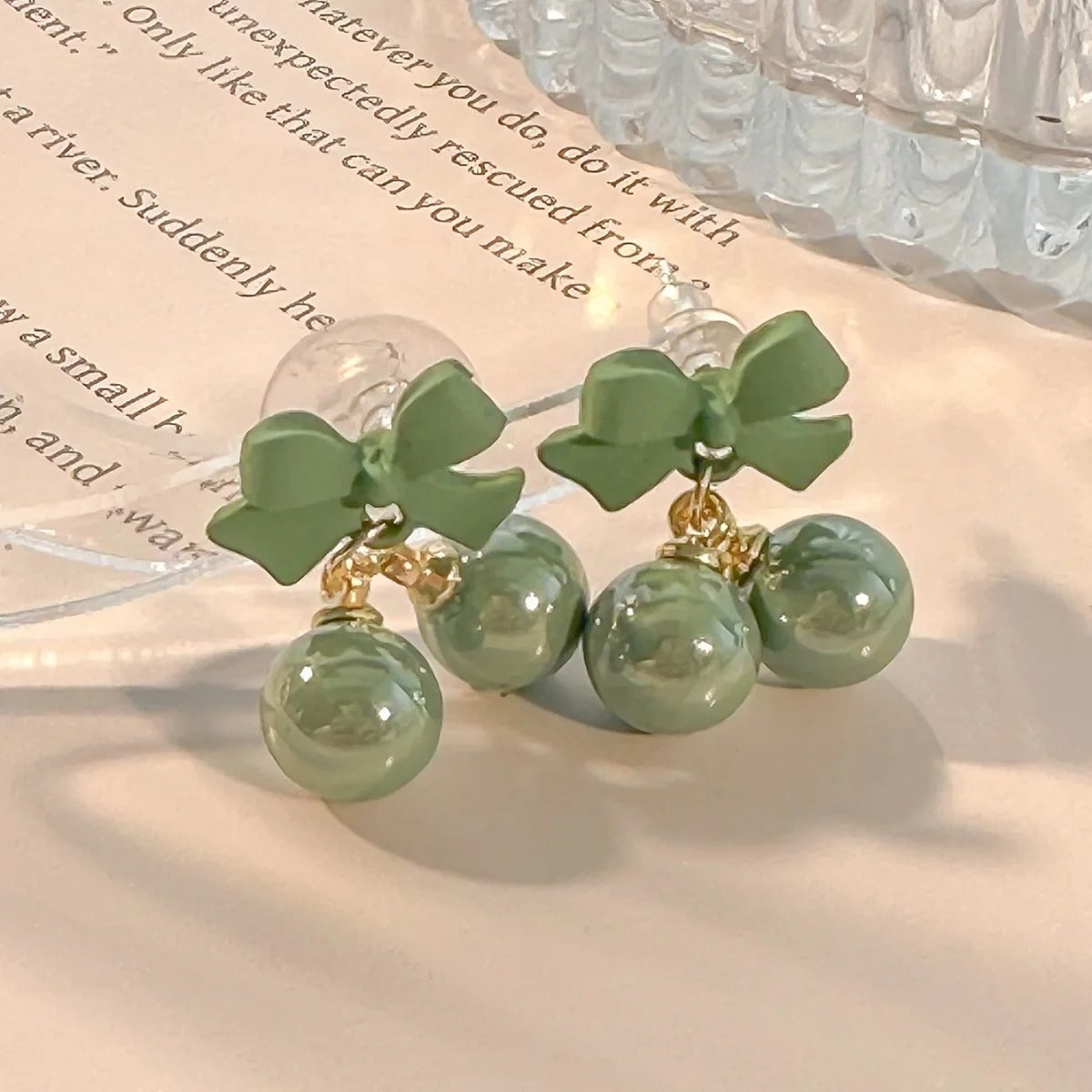 Super Sweet Pink Bow Earrings with Heart Candy Beads for Women