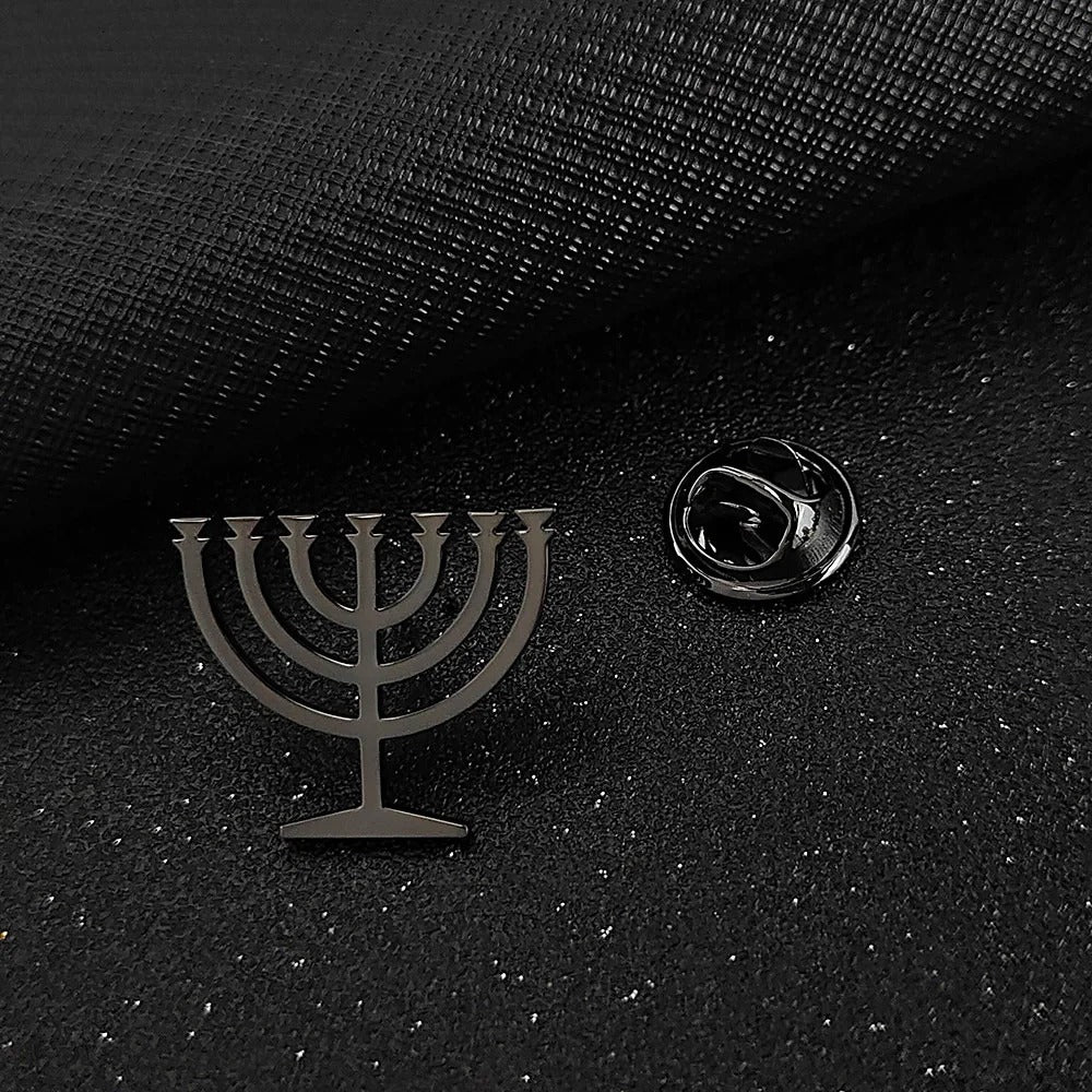 Jewish menorah men's brooch stainless steel lapel pin suit shirt decoration accessories wedding groomsmen gift