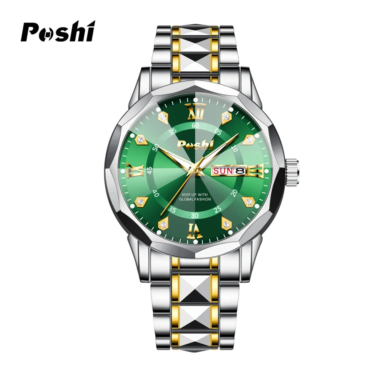 Men’s Date & Week Quartz Watch POSHI Luminous Waterproof Watch