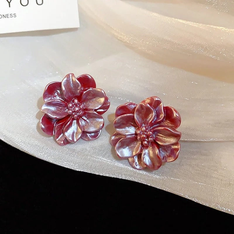 Acrylic White Camellia Flowers Stud Earrings for Women Fashion Temperament Fairy core  Earring Party Wedding Jewelry