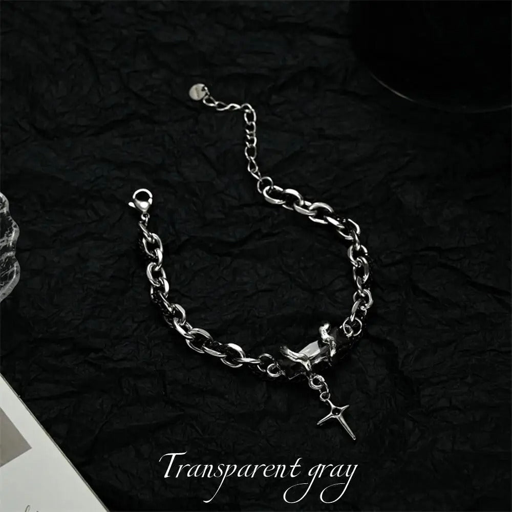 Black Zircon Star Bracelet Titanium Steel Punk Unisex Jewelry