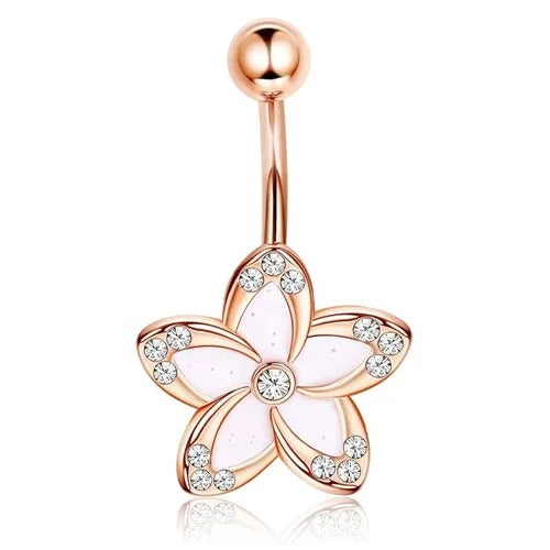 Surgical Stainless Steel Belly Button Rings for Women Girls Body Piercing with Gold Plated Brass Flower