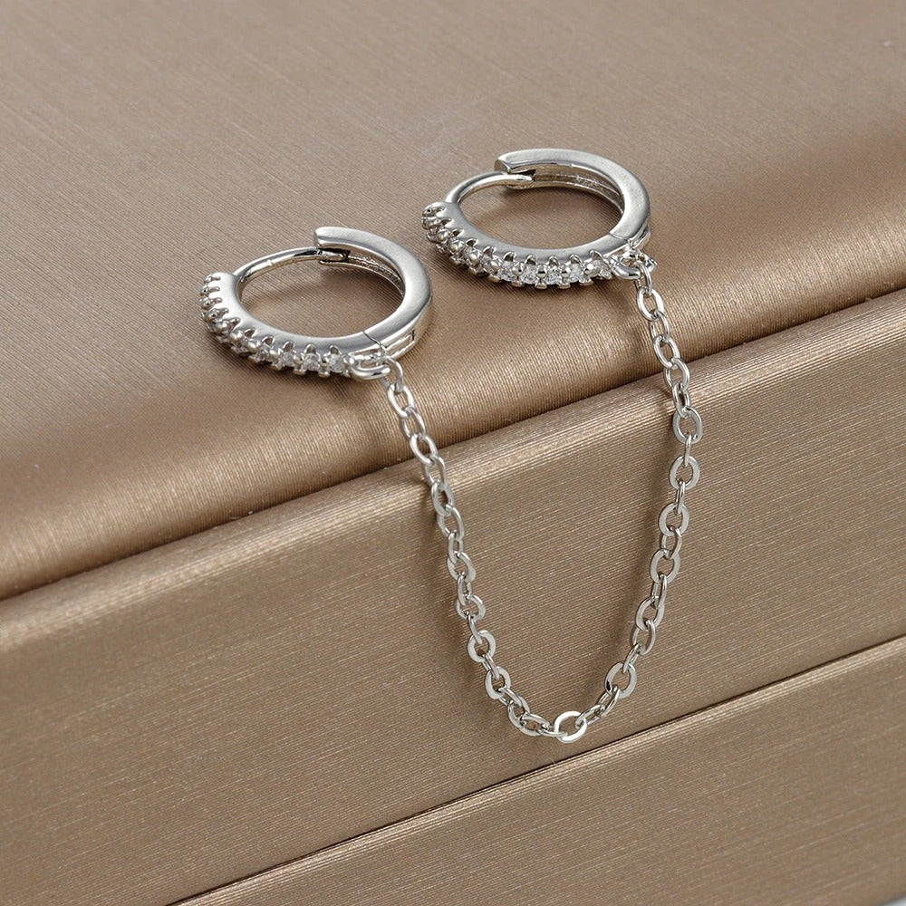 Europe and America CZ Crystal Chain Drop Earrings Stainless Steel Pendant Ear Buckle Fashion Jewelry For Women Birthday Gifts