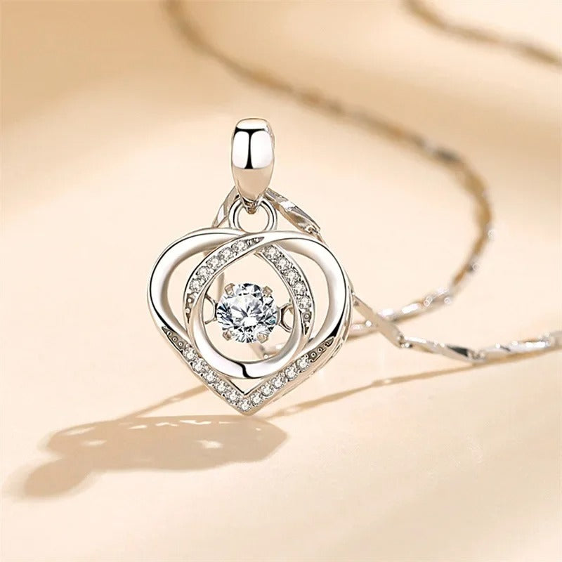 925 Sterling Silver Heart Shaped Necklace Bracelet Set for Women Vintage Crystal Bracelets High Quality Set Party Jewelry