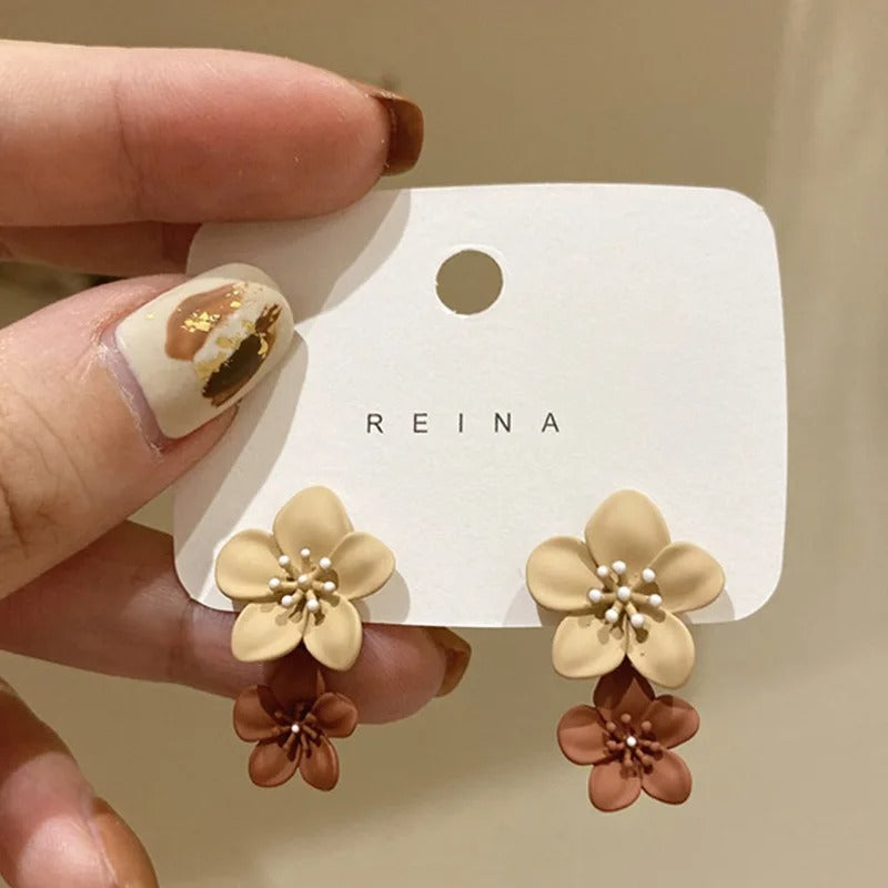Coffee Flower Drop Dangle Earrings for Women New Korean Fashion Jewelry Wedding Party Girl Elegant Jewelry Accessories
