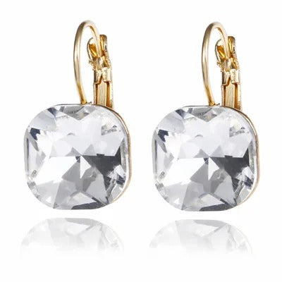 Fashion Austrian Crystal Square Dangle Earrings Gold Women
