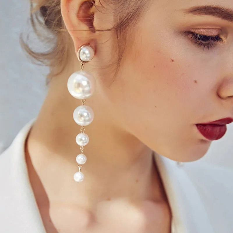 2025 New Classic Elegant Imitation Double Pearl Dangle Earrings For Women Crystal Long Tassel Drop Earring Wedding Jewelry Gifts