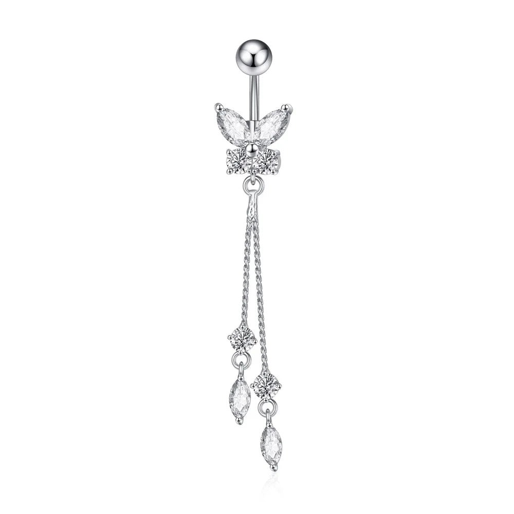 Trendy Angel Belly Button Rings Stainless Steel Zircon Butterfly for Women Body Belly Jewelry Pendant