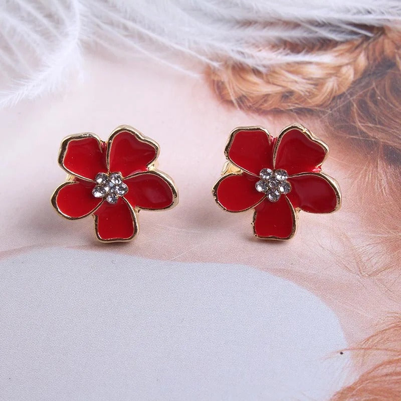 Korea Style Flower Shape Enamel Clip on Earrings Without Piercing for Girls Party Cute Lovely No Hole Ear Clip jewelry.