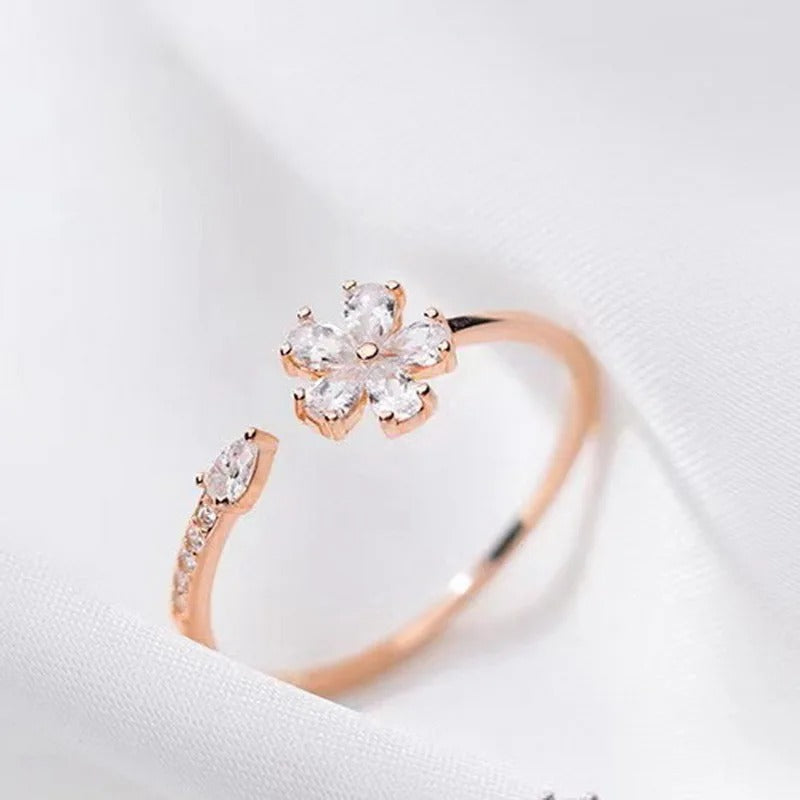 Luxury Flower Zircon Adjustable Ring Cubic Zirconia Women’s Jewelry
