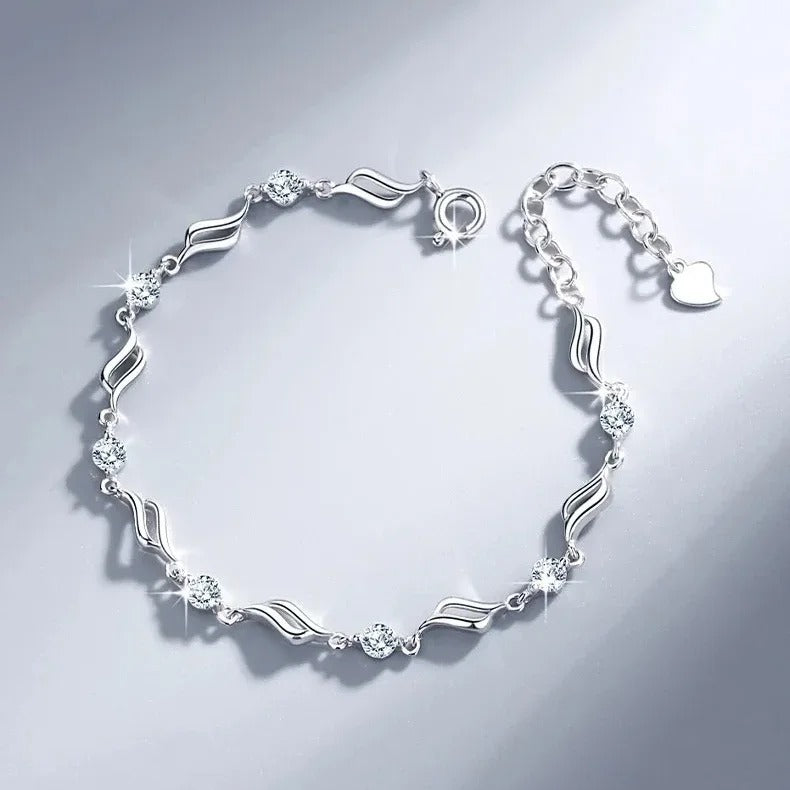 2pcs/set Sterling Silver Heart Bracelet Necklace Jewelry Set for Women Adjustable Charm Bracelet Luxury Party Jewelry