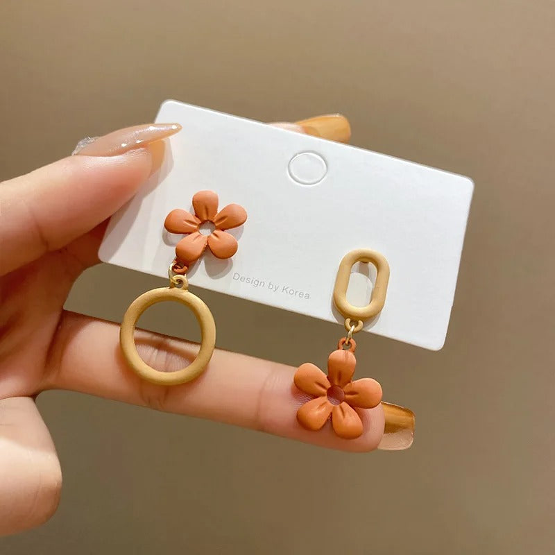 Coffee Flower Drop Dangle Earrings for Women New Korean Fashion Jewelry Wedding Party Girl Elegant Jewelry Accessories