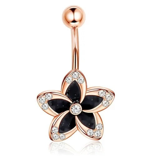 Surgical Stainless Steel Belly Button Rings for Women Girls Body Piercing with Gold Plated Brass Flower