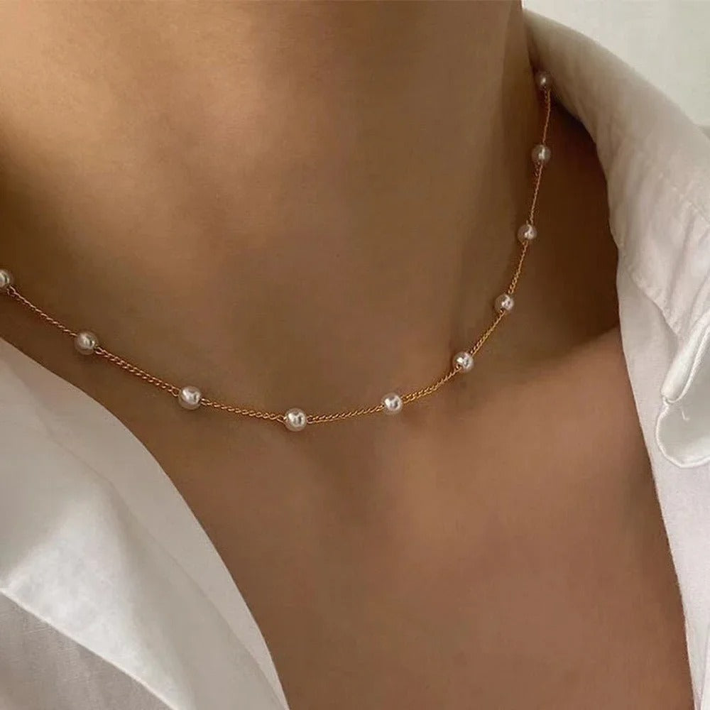 SUMENG 2025 New Fashion K-pop Pearl Choker Necklace Cute Double Layer Chain Pendant For Women Jewelry Girl Gift