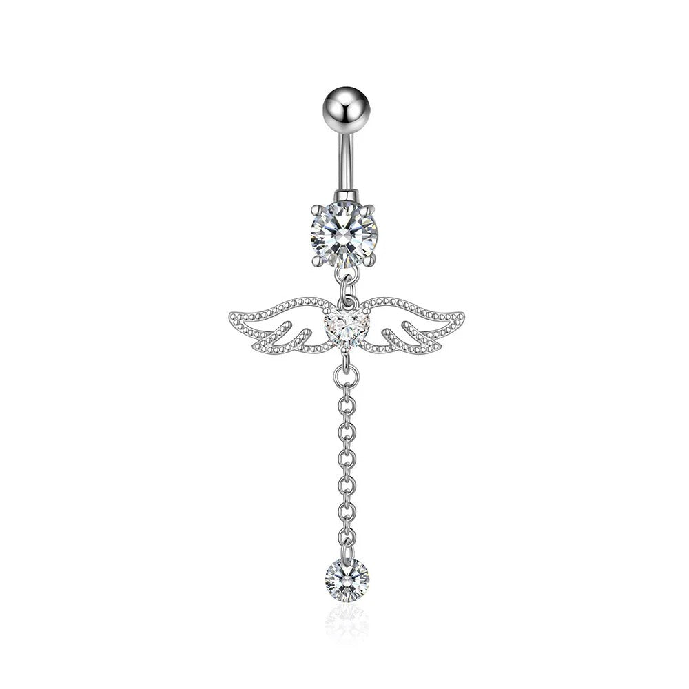 Trendy Angel Belly Button Rings Stainless Steel Zircon Butterfly for Women Body Belly Jewelry Pendant
