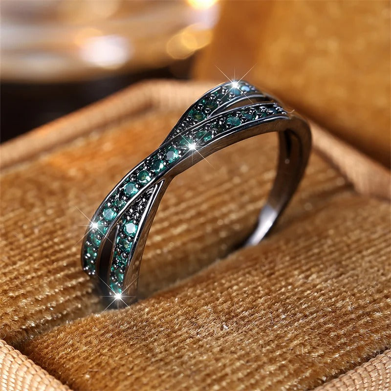 Minimalist Stacking Crossed Wedding Bands Black Gold Silver Color Blue Red Green Stone White Zircon Thin Rings For Women Jewelry