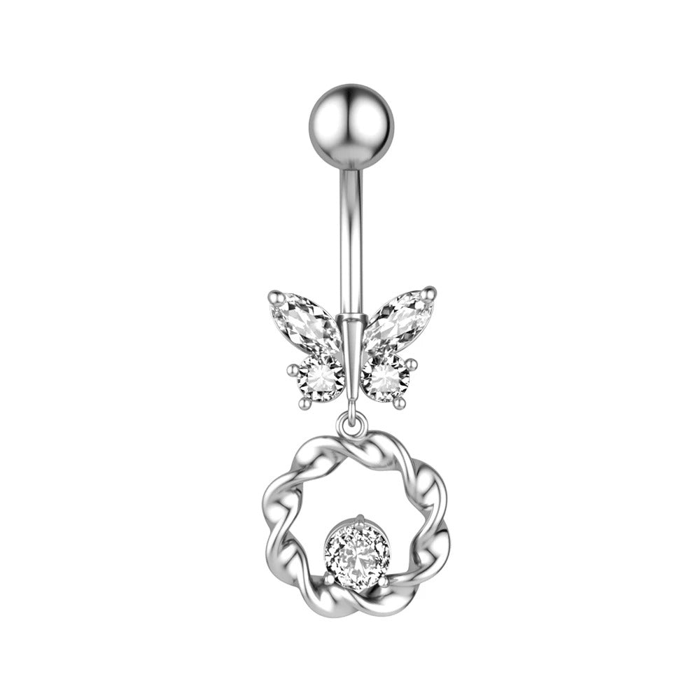Animal Heart Dangle Belly Button Rings Surgical Steel Curved Navel Barbell Ring Body Jewelry Piercing for Women Girl