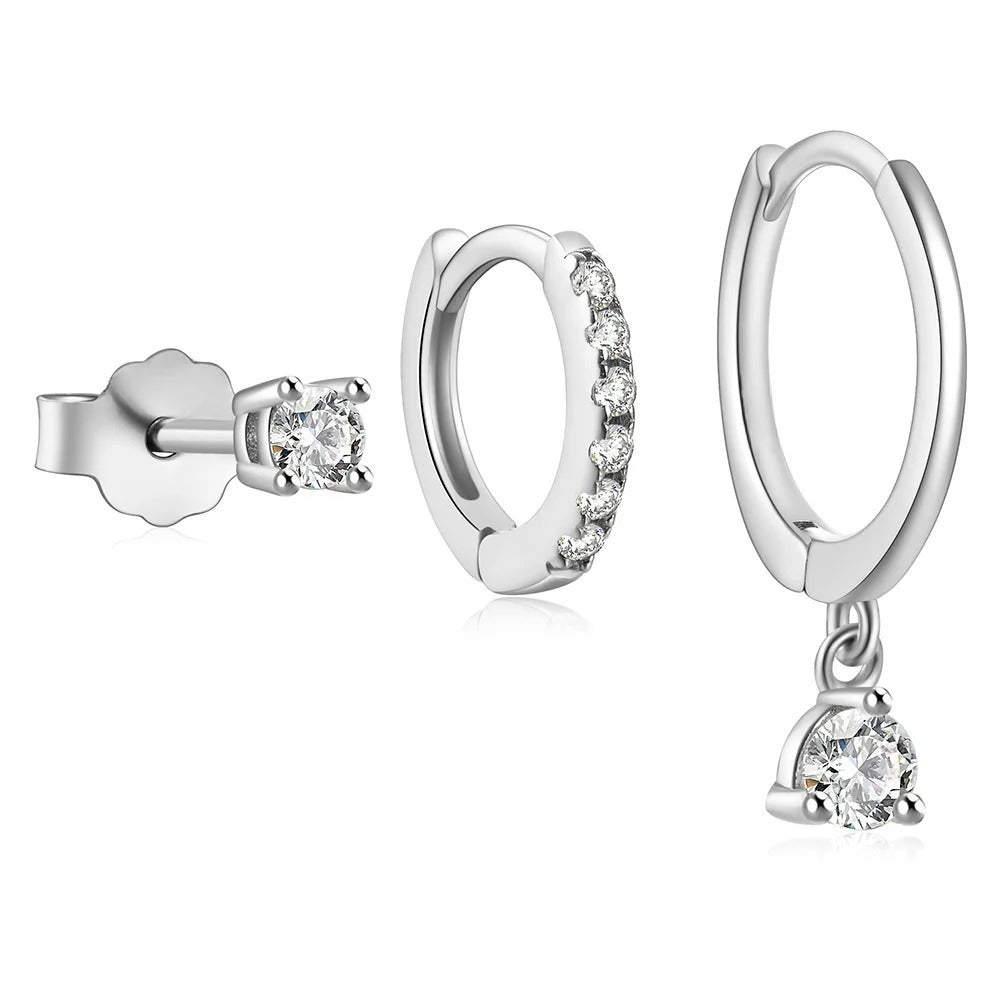 3PC Cubic Zircon Star Hoop Earrings Mismatched Women’s Cartilage Jewelry