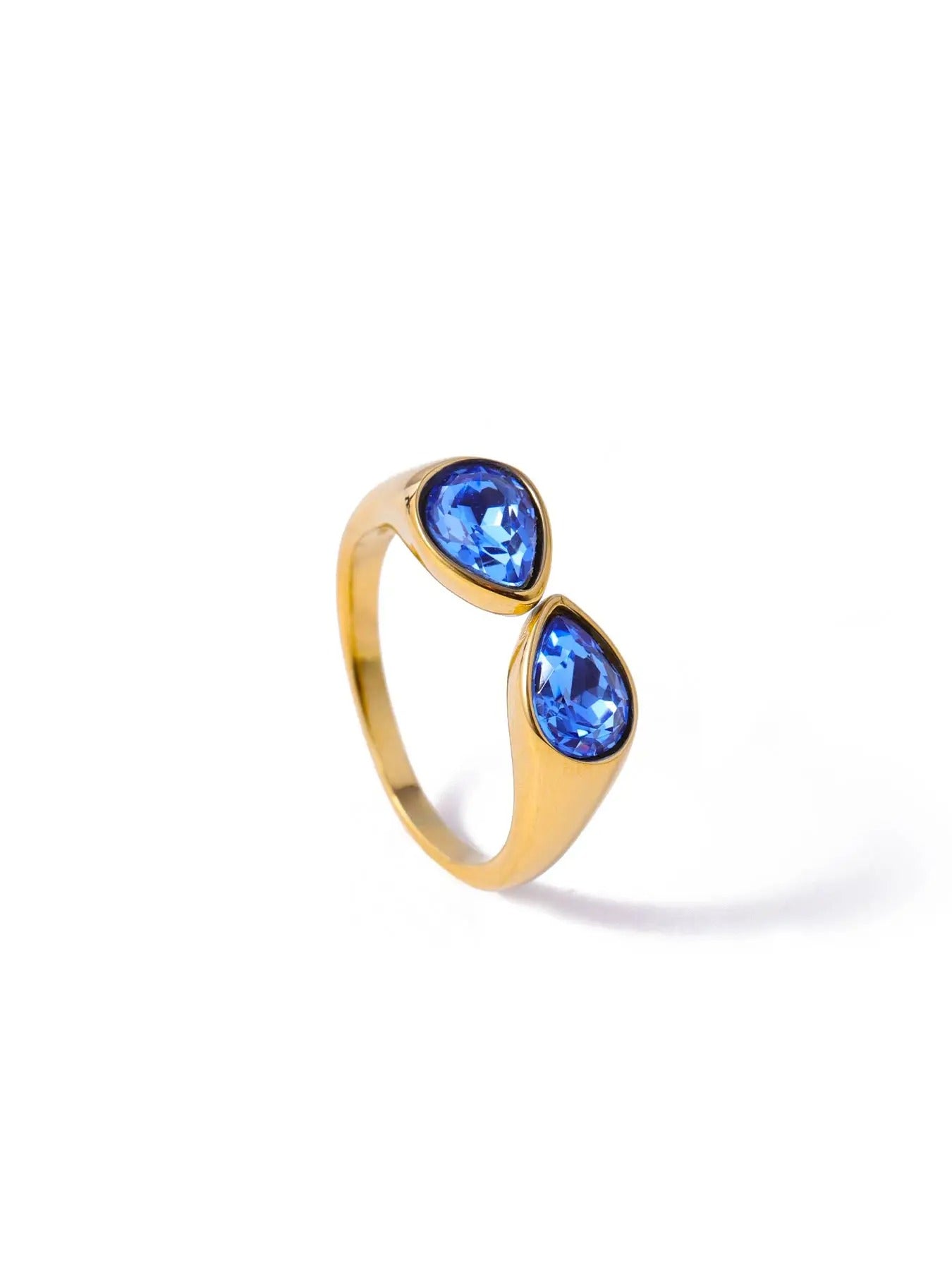 Luxury Gold Plated Titanium Steel Open Ring with Zircon for Women