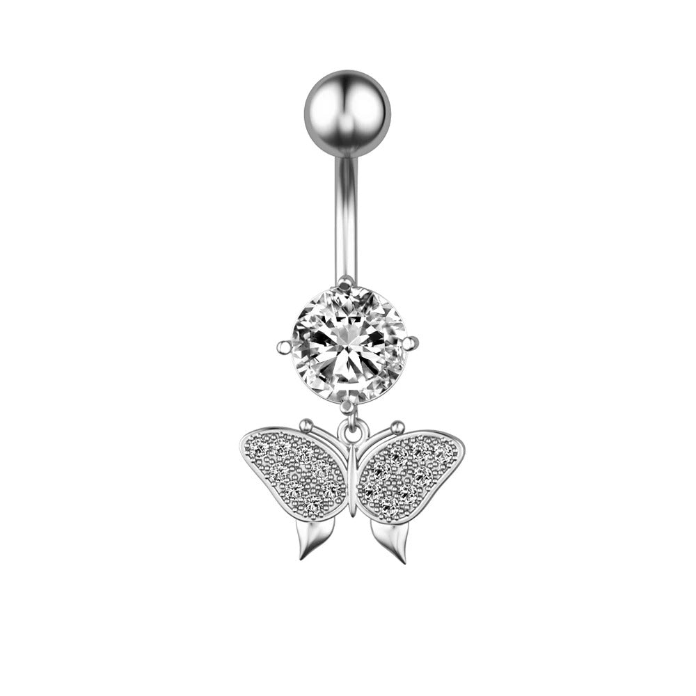 Animal Heart Dangle Belly Button Rings Surgical Steel Curved Navel Barbell Ring Body Jewelry Piercing for Women Girl