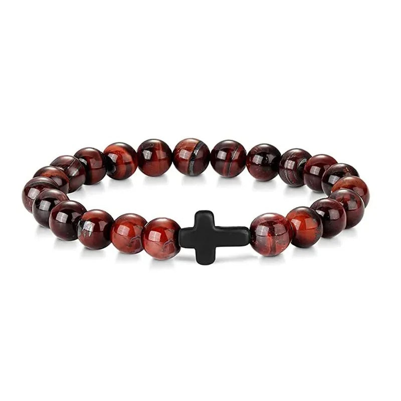 Natural Stone Wood Bead Rosary Bracelet for Women Jewelry